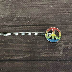 Rainbow Peace Sign Hair Bobby Pin Enamel